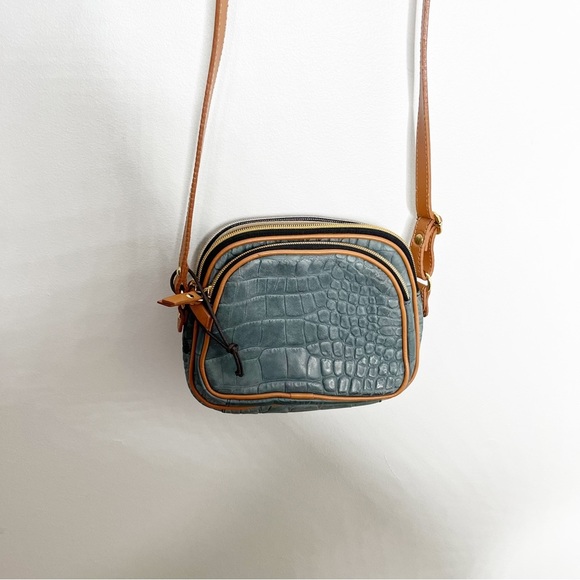Valentina Green Tan Leather Small Crossbody Purse - Picture 6 of 9